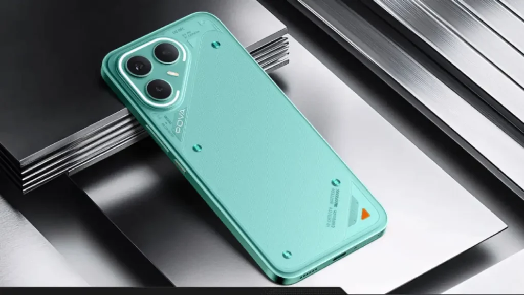 Tecno POVA 7 Pro green color with triple rear camera and textured back design